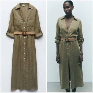 ZARA BELTED LINEN SHIRT DRESS